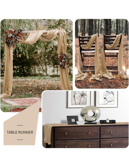 Paquete de 16 manteles de gasa beige 35 x 120 cm para eventos