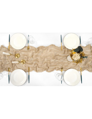 Paquete de 16 manteles de gasa beige 35 x 120 cm para eventos
