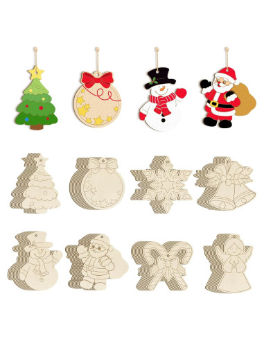 80 Adornos Navideños de Madera para Pintar - Sophena