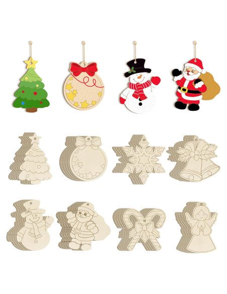 80 Adornos Navideños de Madera para Pintar - Sophena