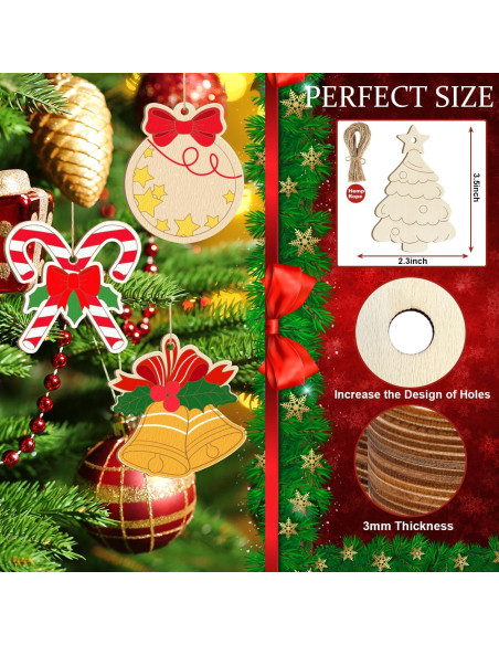 80 Adornos Navideños de Madera para Pintar - Sophena