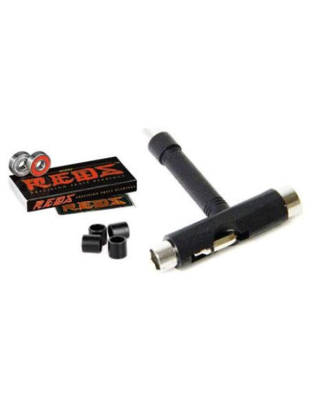 Rodamientos Bones Reds + Herramienta T + Espaciadores - Negro