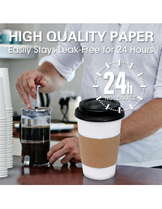 Tazas de Café Desechables Ginkgo 16 oz con Tapas y Mangas - 100 Unidades 2