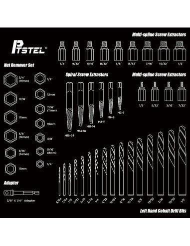 Juego de 49 Extractores de Tornillos y Brocas PTSTEL