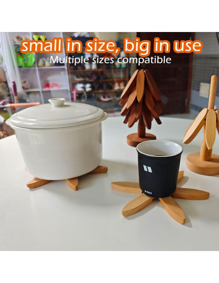 Trivetes de Madera JILITSE - Set de 3 Plegables para Platos Calientes