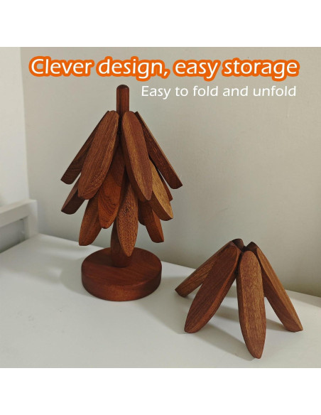 Trivetes de Madera JILITSE - Set de 3 Plegables para Platos Calientes