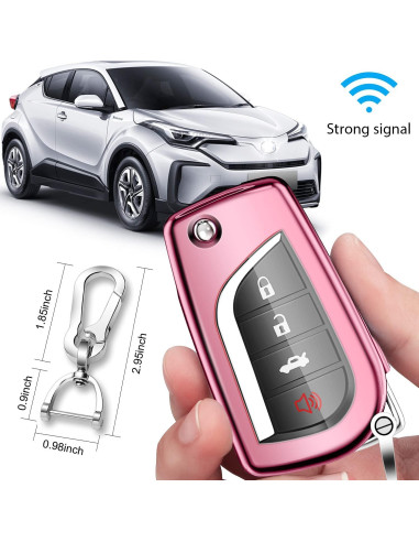 Cubierta de llavero QBUC para Toyota 4 botones TPU rosa
