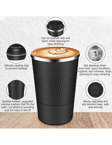 Taza de café de viaje LCKDHM 12 oz acero inoxidable aislada