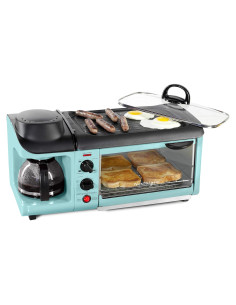 Estación de Desayuno 3-en-1 Nostalgia Aqua - Cafetera 6 Tazas, Plancha y Horno Tostador