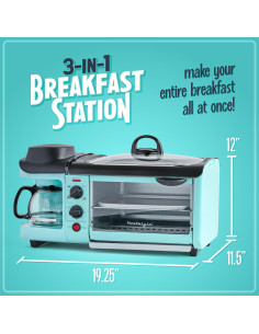 Estación de Desayuno 3-en-1 Nostalgia Aqua - Cafetera 6 Tazas, Plancha y Horno Tostador 2