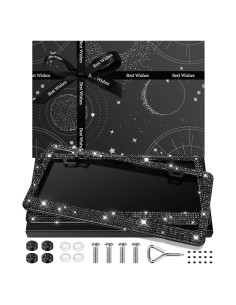 Marco de Placa de Licencia AUJEN Brillante con Rhinestones Negro 30.99x15.75cm