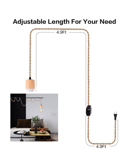 Kit de Luz Colgante Vintage Arturesthome 3m con Interruptor E26/E27