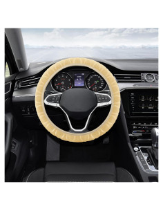 Cubierta de Volante de Coche Peluda QZTYTY Beige 37-38 cm