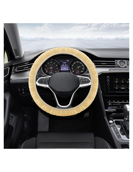 Cubierta de Volante de Coche Peluda QZTYTY Beige 37-38 cm