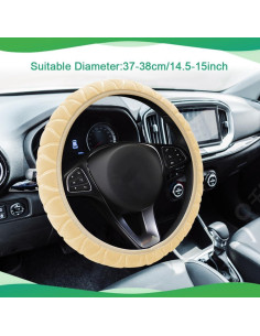 Cubierta de Volante de Coche Peluda QZTYTY Beige 37-38 cm 2
