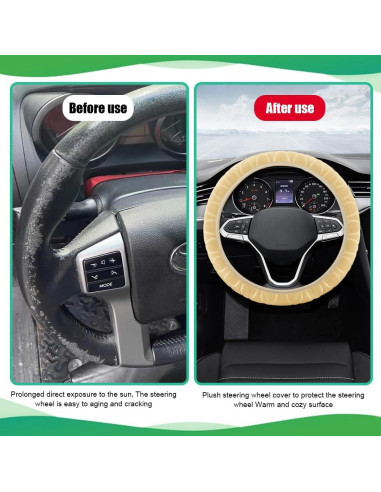 Cubierta de Volante de Coche Peluda QZTYTY Beige 37-38 cm