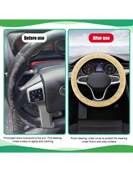 Cubierta de Volante de Coche Peluda QZTYTY Beige 37-38 cm