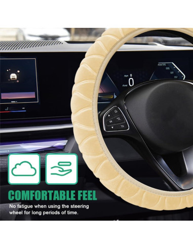 Cubierta de Volante de Coche Peluda QZTYTY Beige 37-38 cm