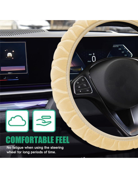 Cubierta de Volante de Coche Peluda QZTYTY Beige 37-38 cm