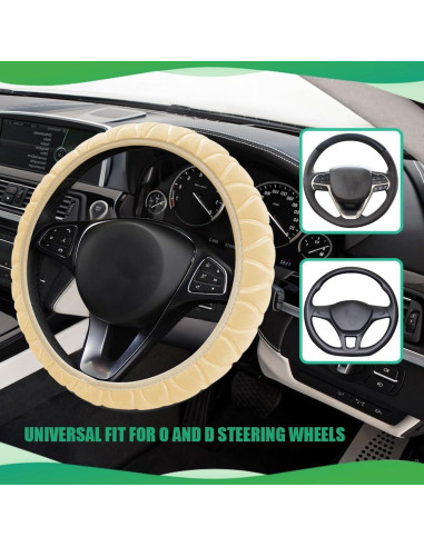Cubierta de Volante de Coche Peluda QZTYTY Beige 37-38 cm