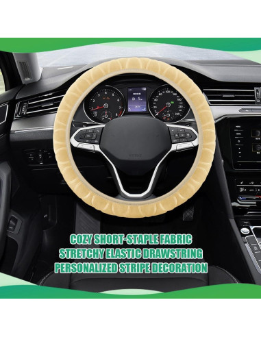 Cubierta de Volante de Coche Peluda QZTYTY Beige 37-38 cm