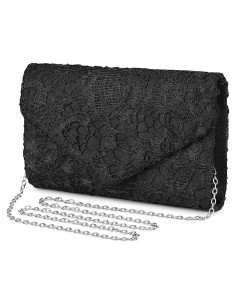 Bolso de Noche de Encaje Floral para Mujeres - Negro