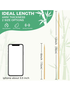 200 Pinchos de Bambú Natural 10 Pulgadas para BBQ Boesma 2