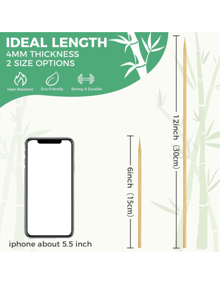 200 Pinchos de Bambú Natural 10 Pulgadas para BBQ Boesma