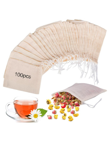 100 Bolsas de Filtro de Té Reutilizables ElvesHome 3x4"