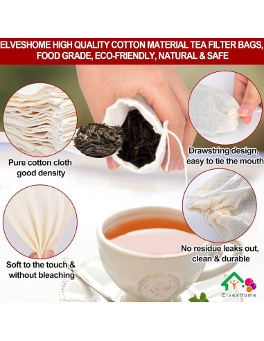 100 Bolsas de Filtro de Té Reutilizables ElvesHome 3x4"
