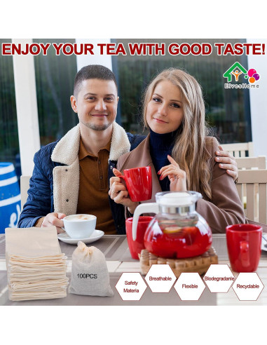 100 Bolsas de Filtro de Té Reutilizables ElvesHome 3x4"