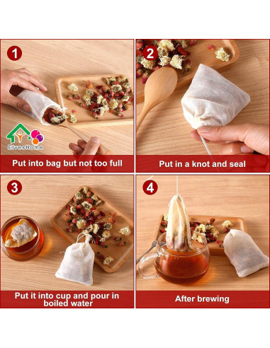 100 Bolsas de Filtro de Té Reutilizables ElvesHome 3x4"