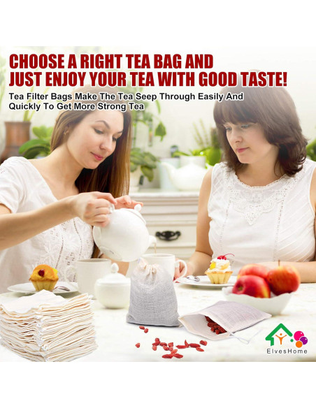 100 Bolsas de Filtro de Té Reutilizables ElvesHome 3x4"