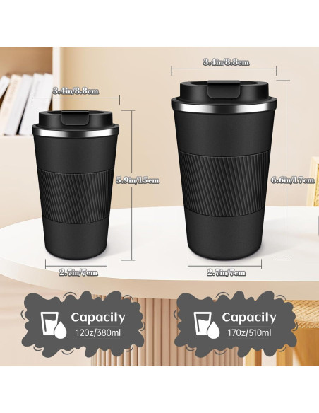 Taza de café aislada BAYTWA 12oz (355ml) negra a prueba de fugas Taza de café aislada BAYTWA 12oz (355ml) negra a prueba de fugas