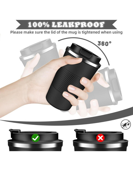 Taza de café aislada BAYTWA 12oz (355ml) negra a prueba de fugas Taza de café aislada BAYTWA 12oz (355ml) negra a prueba de fugas
