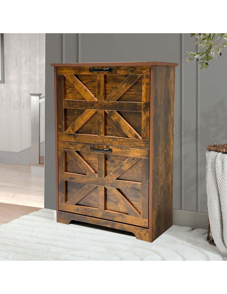 Armario de Zapatos Estrecho Stabrech 2 Cajones Abatibles Marrón Armario de Zapatos Estrecho Stabrech 2 Cajones Abatibles Marrón