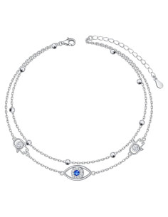 Tobilleras de Plata Esterlina 925 para Mujeres Ojo Maligno Ajustable