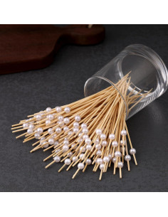 Paquete de 200 Palillos de Bambú con Bola Blanca 12 cm 2