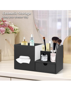 Cubierta de Caja de Tejidos Fanousy Cuero PU Negro 27.9x14.0 cm 2