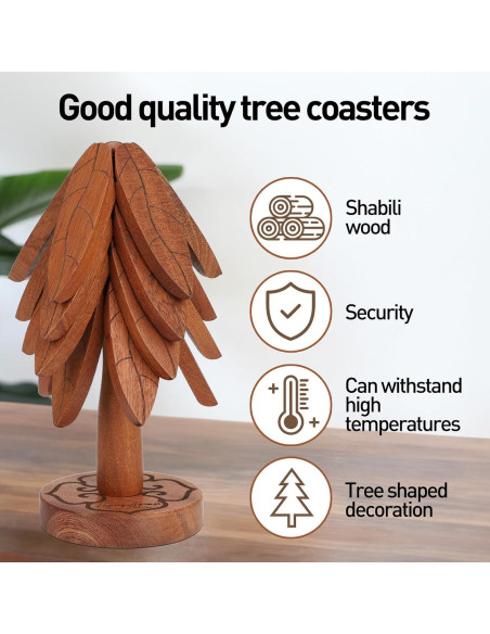 Juego de Trivetes de Madera FLYING APSARAS - 4 Piezas en Forma de Árbol
