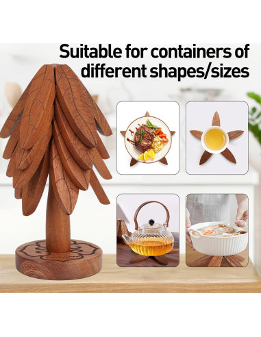 Juego de Trivetes de Madera FLYING APSARAS - 4 Piezas en Forma de Árbol