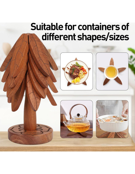 Juego de Trivetes de Madera FLYING APSARAS - 4 Piezas en Forma de Árbol