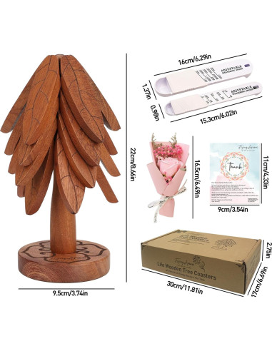 Juego de Trivetes de Madera FLYING APSARAS - 4 Piezas en Forma de Árbol