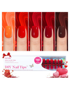 Kit de Uñas Postizas Cortas Rojas Jofay Fashion - 160 Piezas