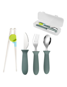 Set de Utensilios para Niños BOVELLA - Acero Inoxidable y Silicona Verde