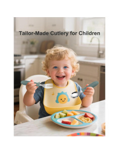 Set de Utensilios para Niños BOVELLA - Acero Inoxidable y Silicona Verde 2