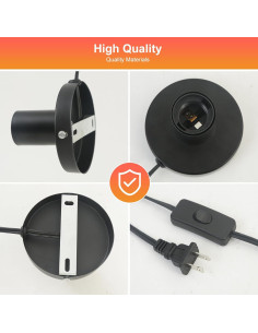 Portalámparas de Metal GYDQVPS E26/E27 con Cable 1.7m Negro 2