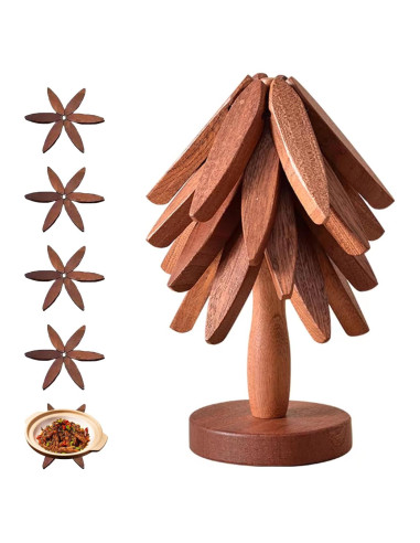 Juego de Trivetes de Madera de Nogal en Forma de Árbol - 5 Piezas