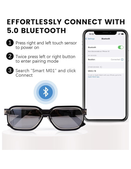 Gafas Bluetooth Mopink 3005C3 Gris, Protección UV400, 5h Música