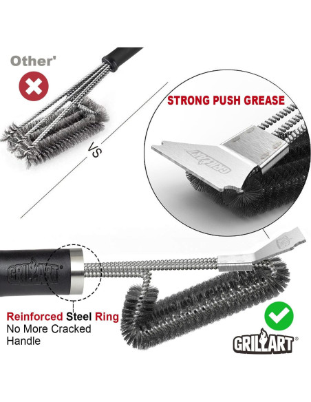 Cepillo de Parrilla GRILLART 3 en 1 Acero Inoxidable 45,72 cm